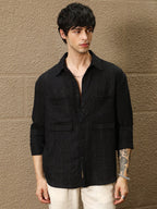 Campus Sutra Straw-Tactile Utility Oversized Shirt