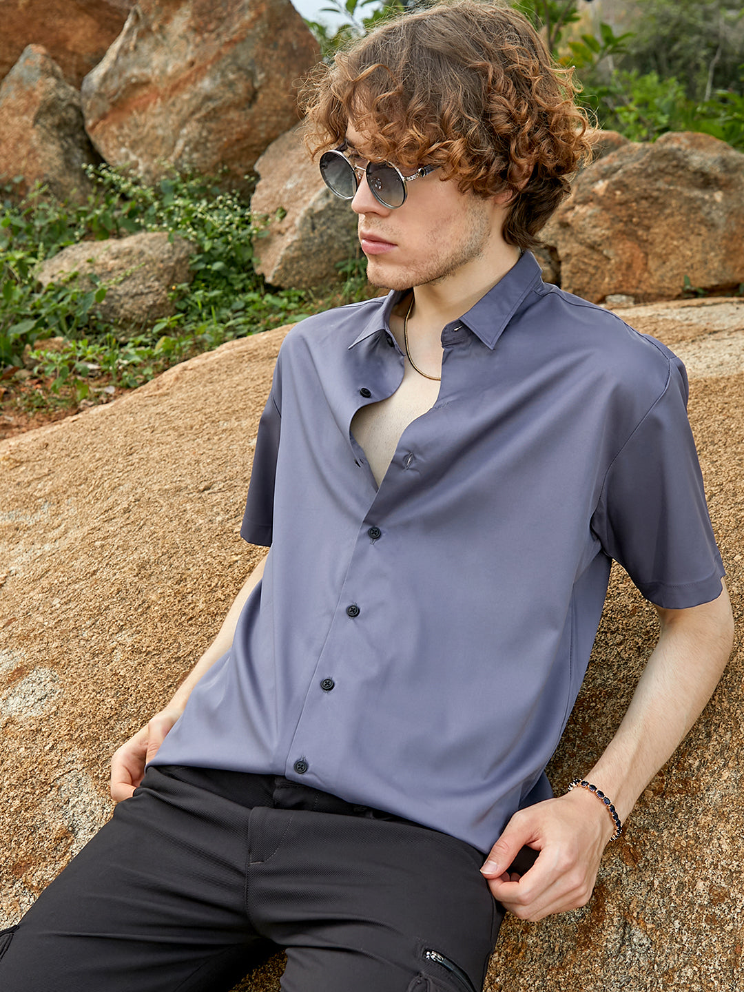 Campus Sutra Satin Oversized Shirt