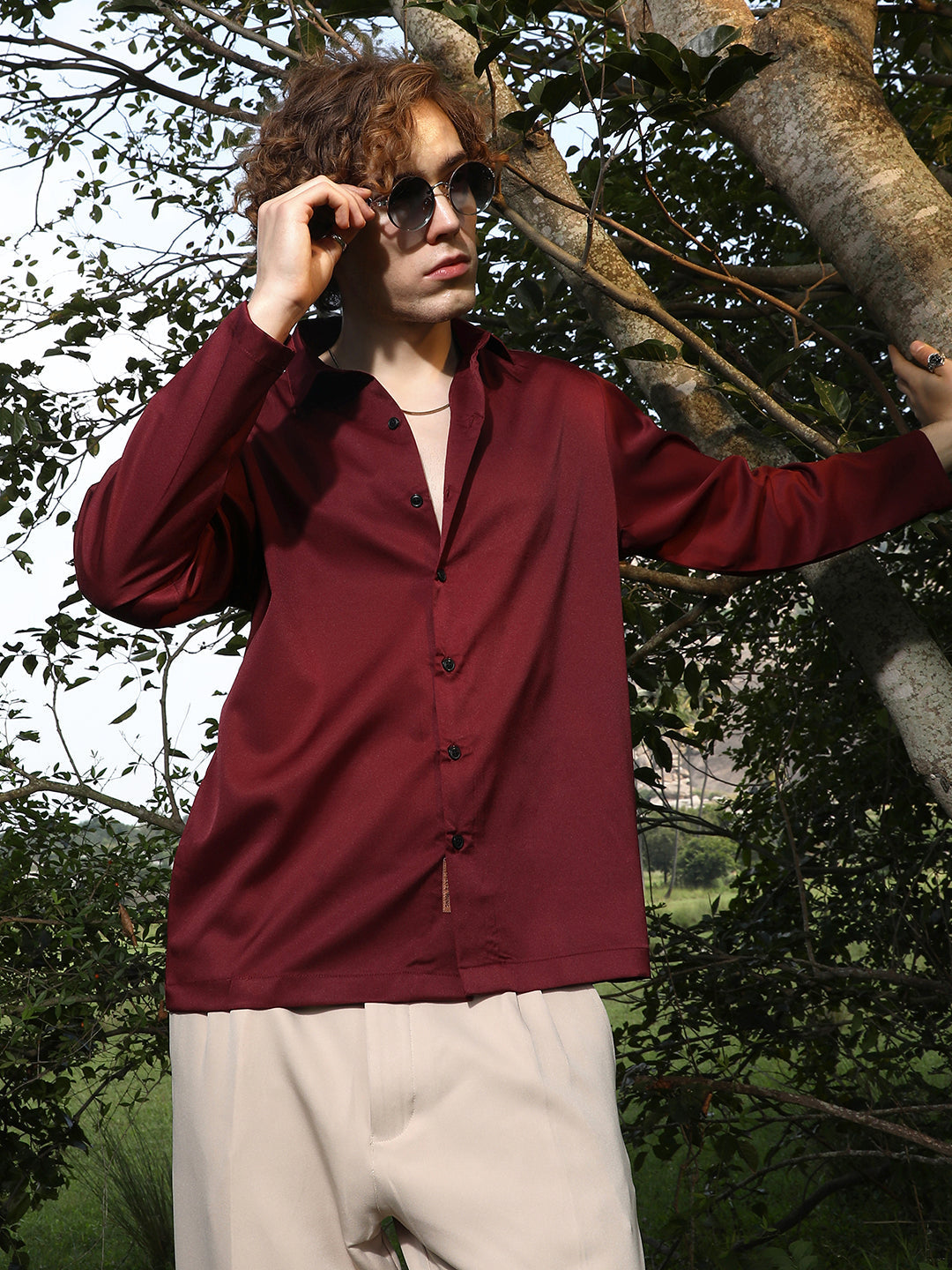 Campus Sutra Satin Oversized Shirt