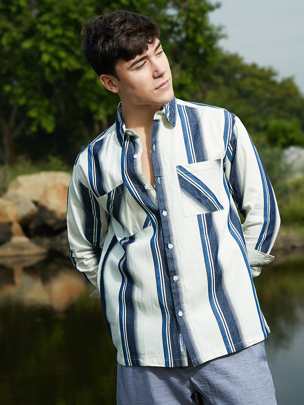 Campus Sutra Shadow-Striped Oversized Shirt