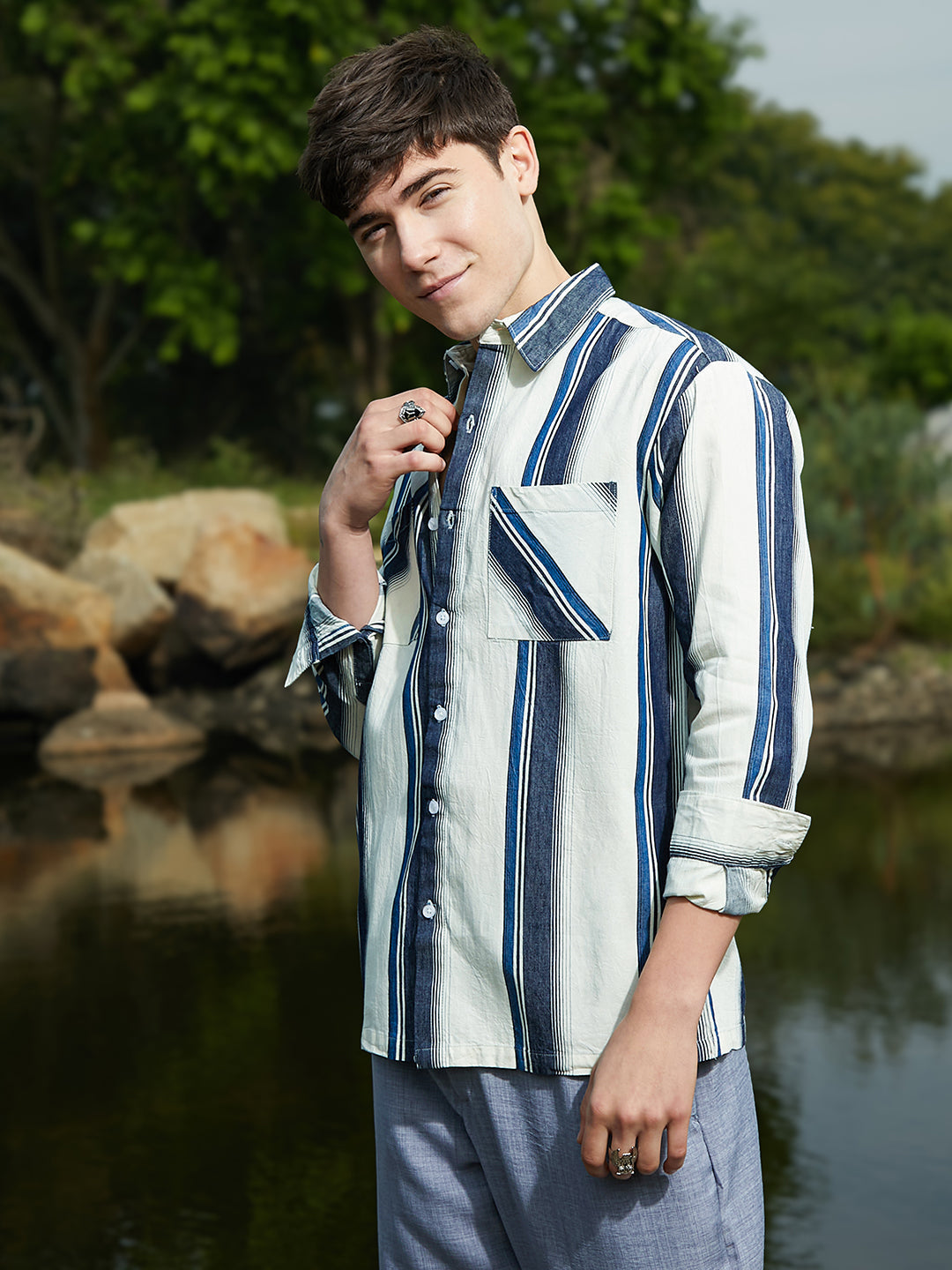 Campus Sutra Shadow-Striped Oversized Shirt