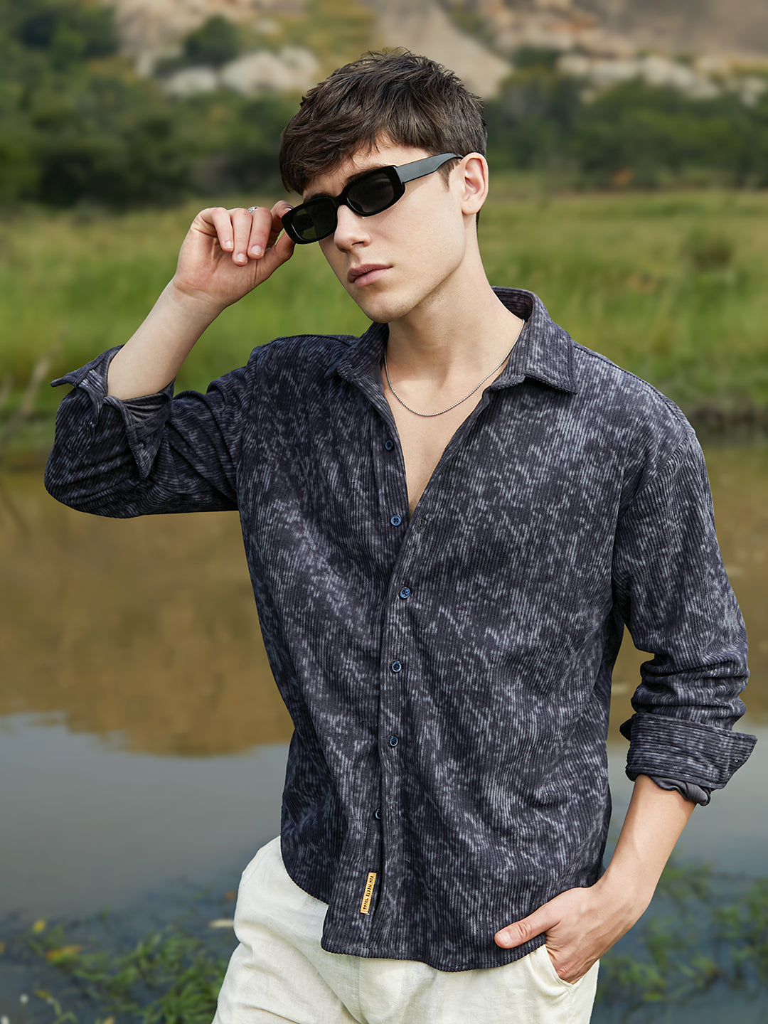 Campus Sutra Faded Corduroy Oversized Shirt