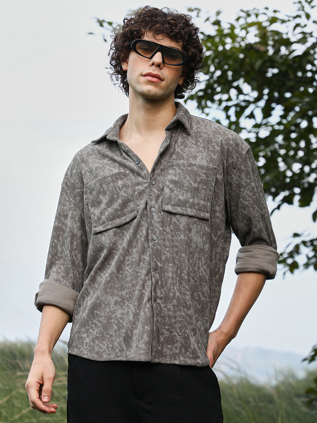 Campus Sutra Faded Corduroy Oversized Shirt