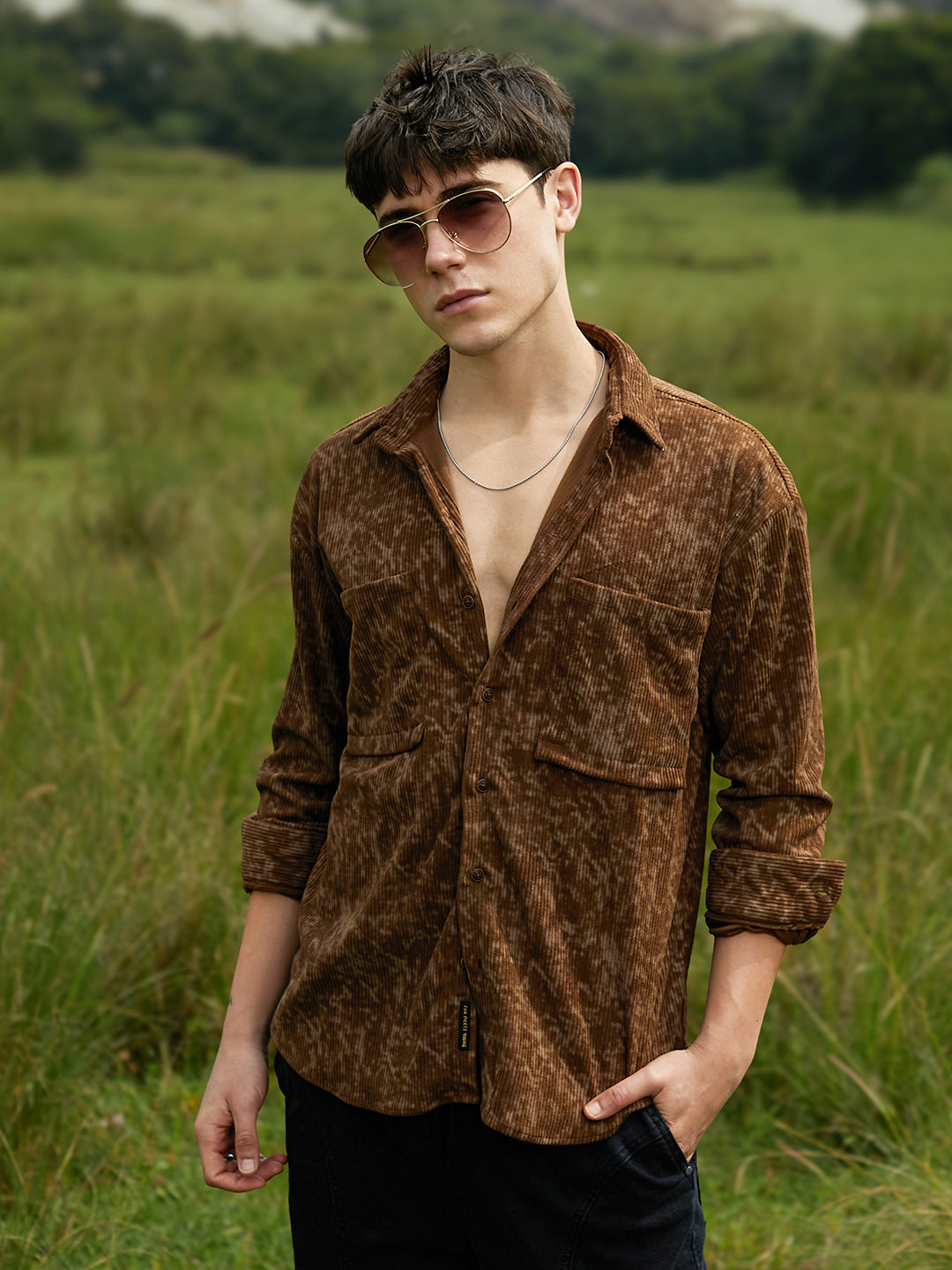 Campus Sutra Faded Corduroy Oversized Shirt
