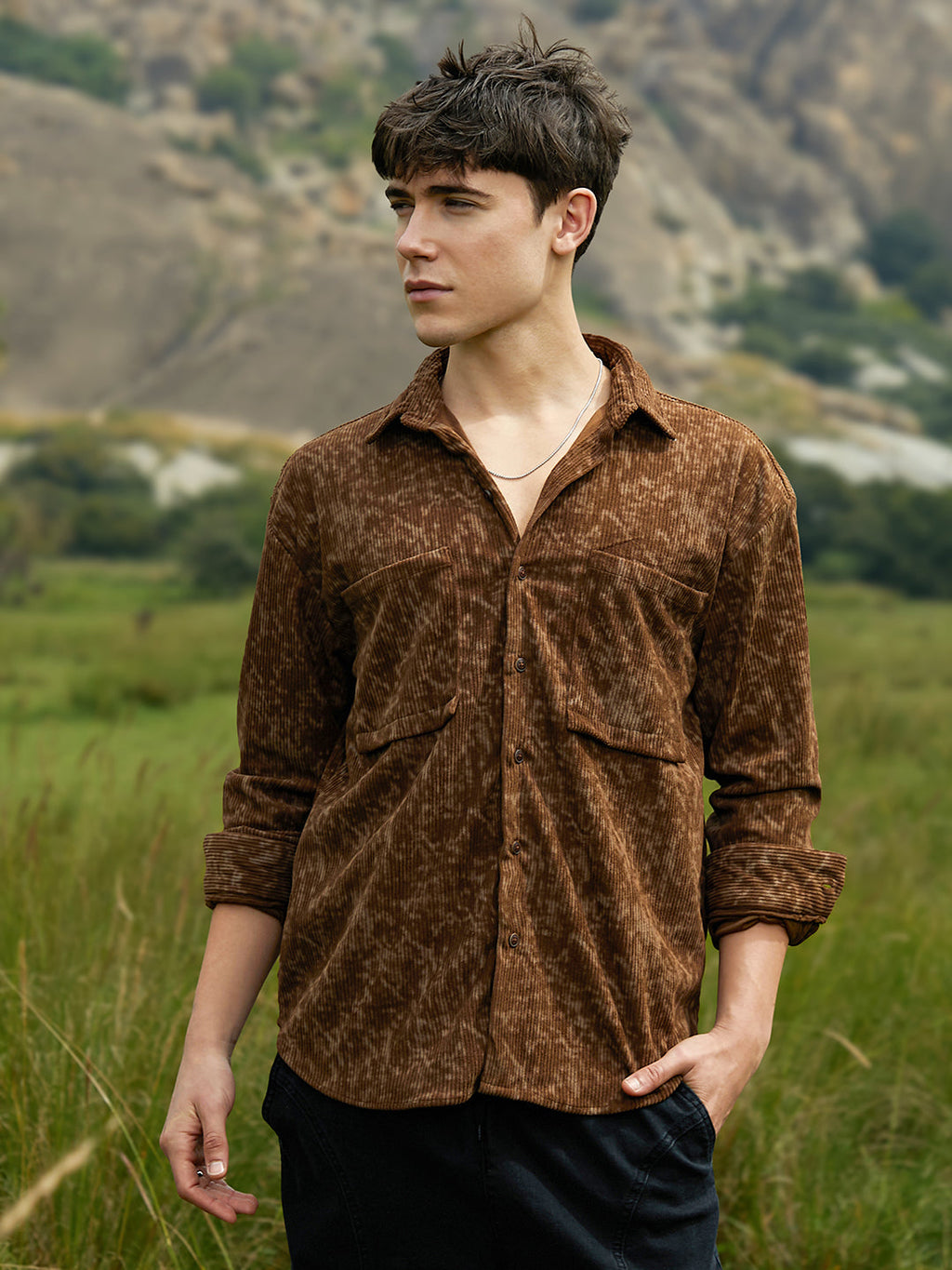 Campus Sutra Faded Corduroy Oversized Shirt