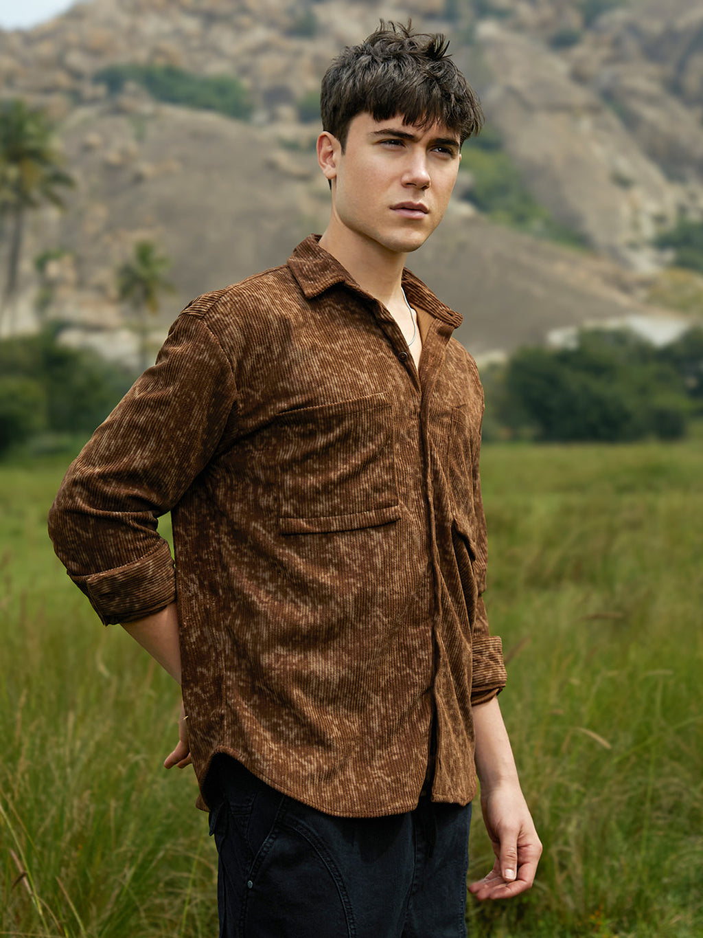 Campus Sutra Faded Corduroy Oversized Shirt