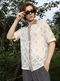 Campus Sutra Geometric-Knit Oversized Shirt
