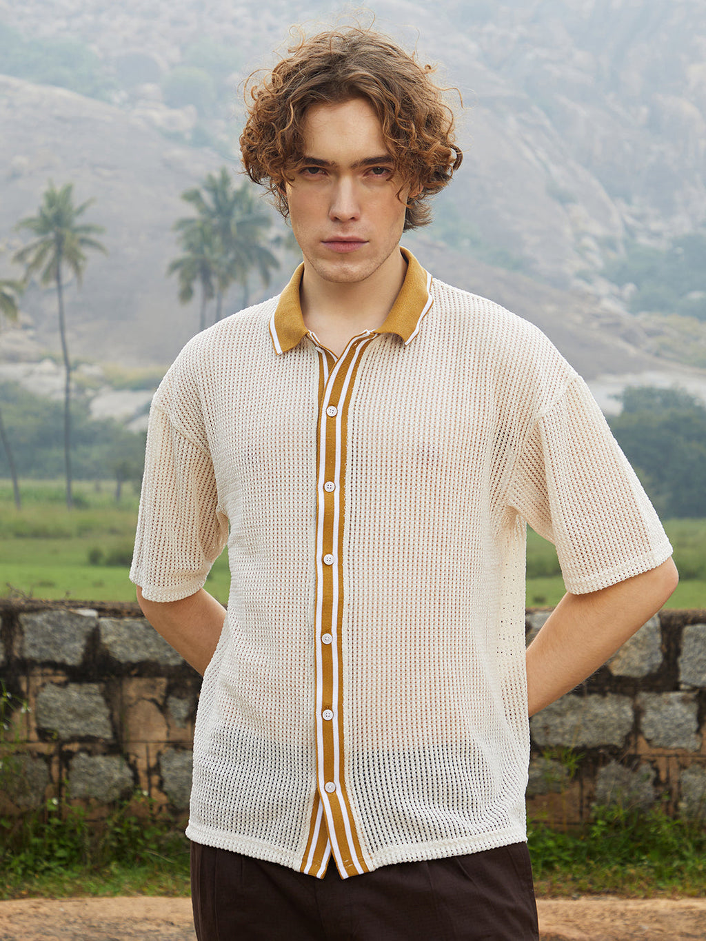 Campus Sutra Retro-Knit Oversized Shirt