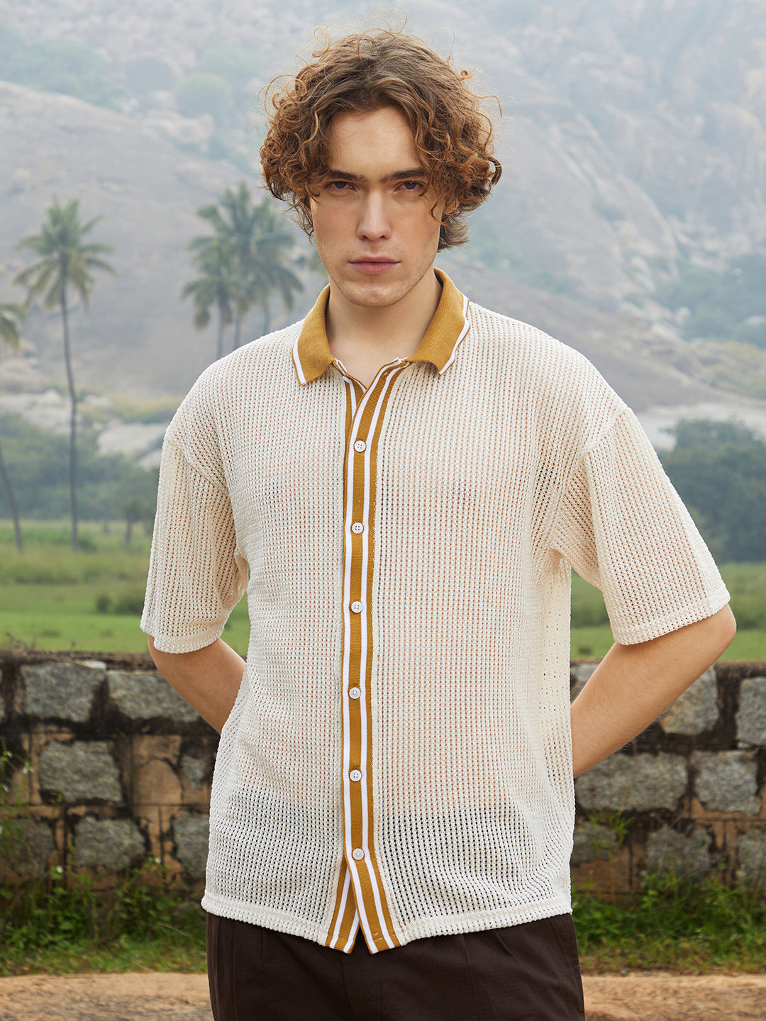 Campus Sutra Retro-Knit Oversized Shirt