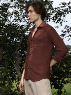 Campus Sutra Solid Tactile-Woven Shirt