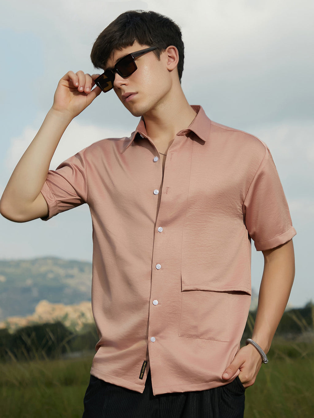 Campus Sutra Solid Flap Oversized Shirt