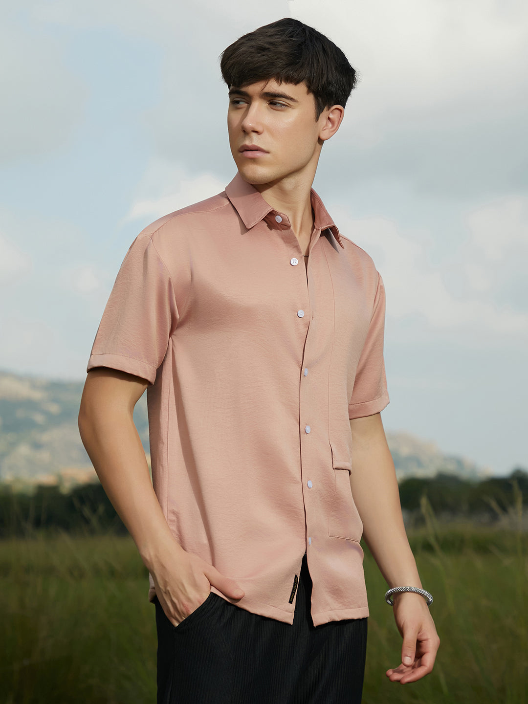 Campus Sutra Solid Flap Oversized Shirt