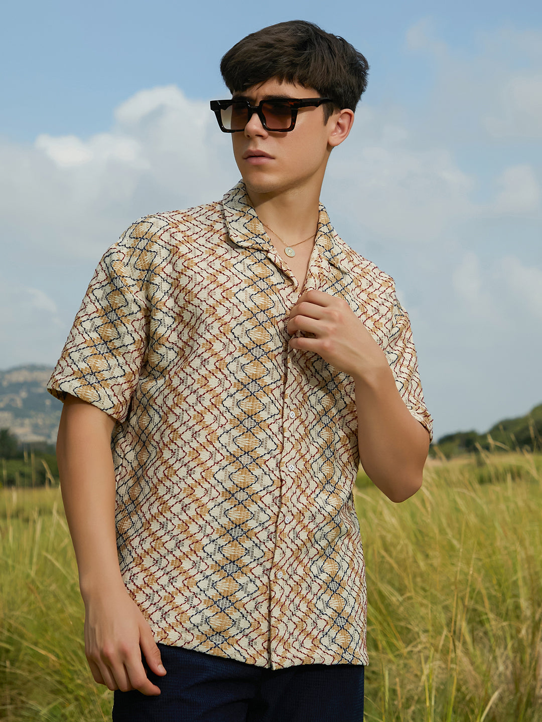 Campus Sutra Waveform Oversized Shirt