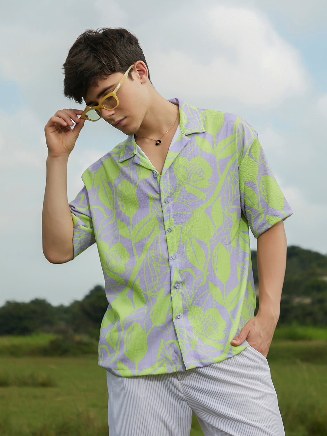 Campus Sutra Citrus Botanic Oversized Shirt