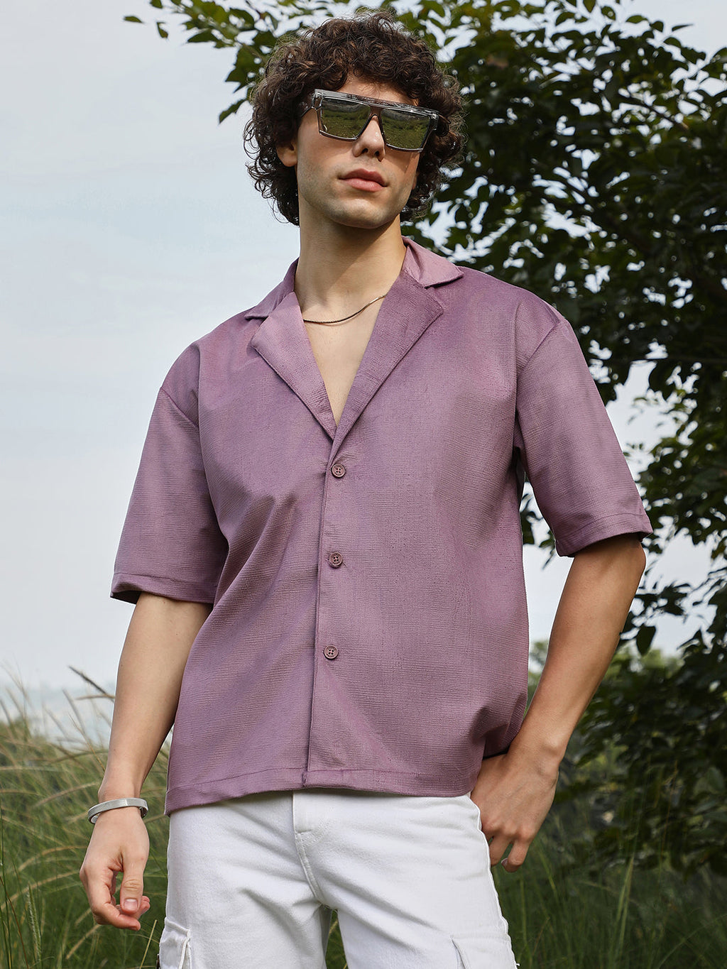 Campus Sutra Solid Resort Oversized Shirt