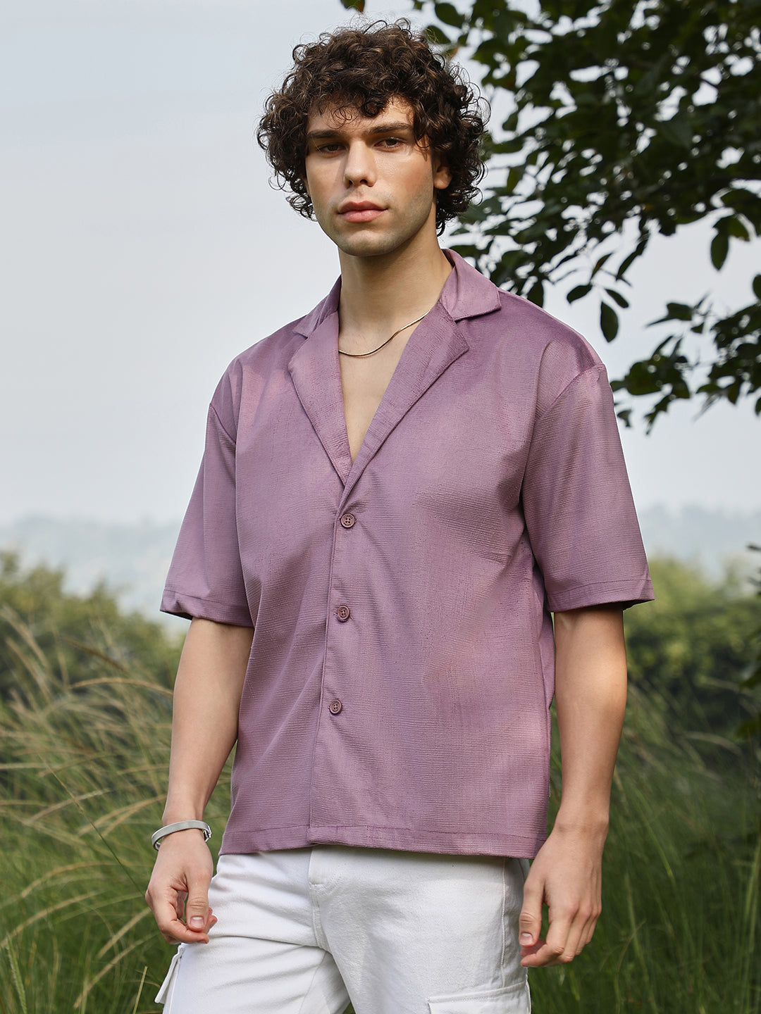 Campus Sutra Solid Resort Oversized Shirt