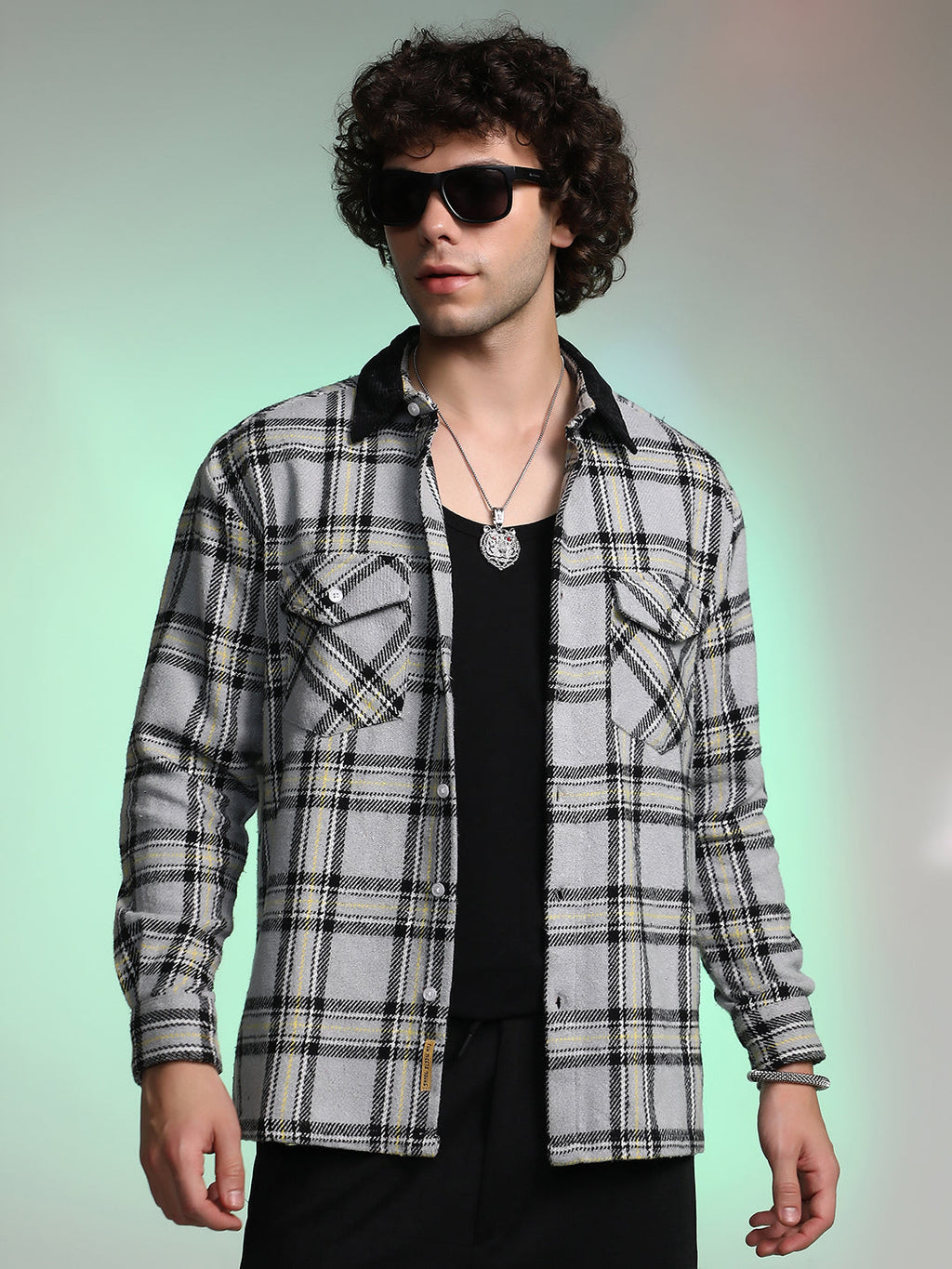 Campus Sutra Plaid Utility Oversized Shirt