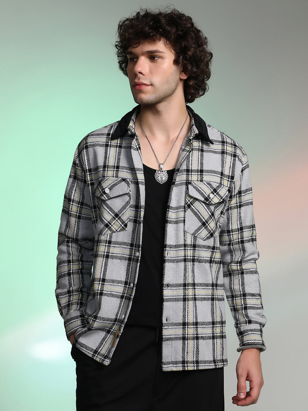 Campus Sutra Plaid Utility Oversized Shirt