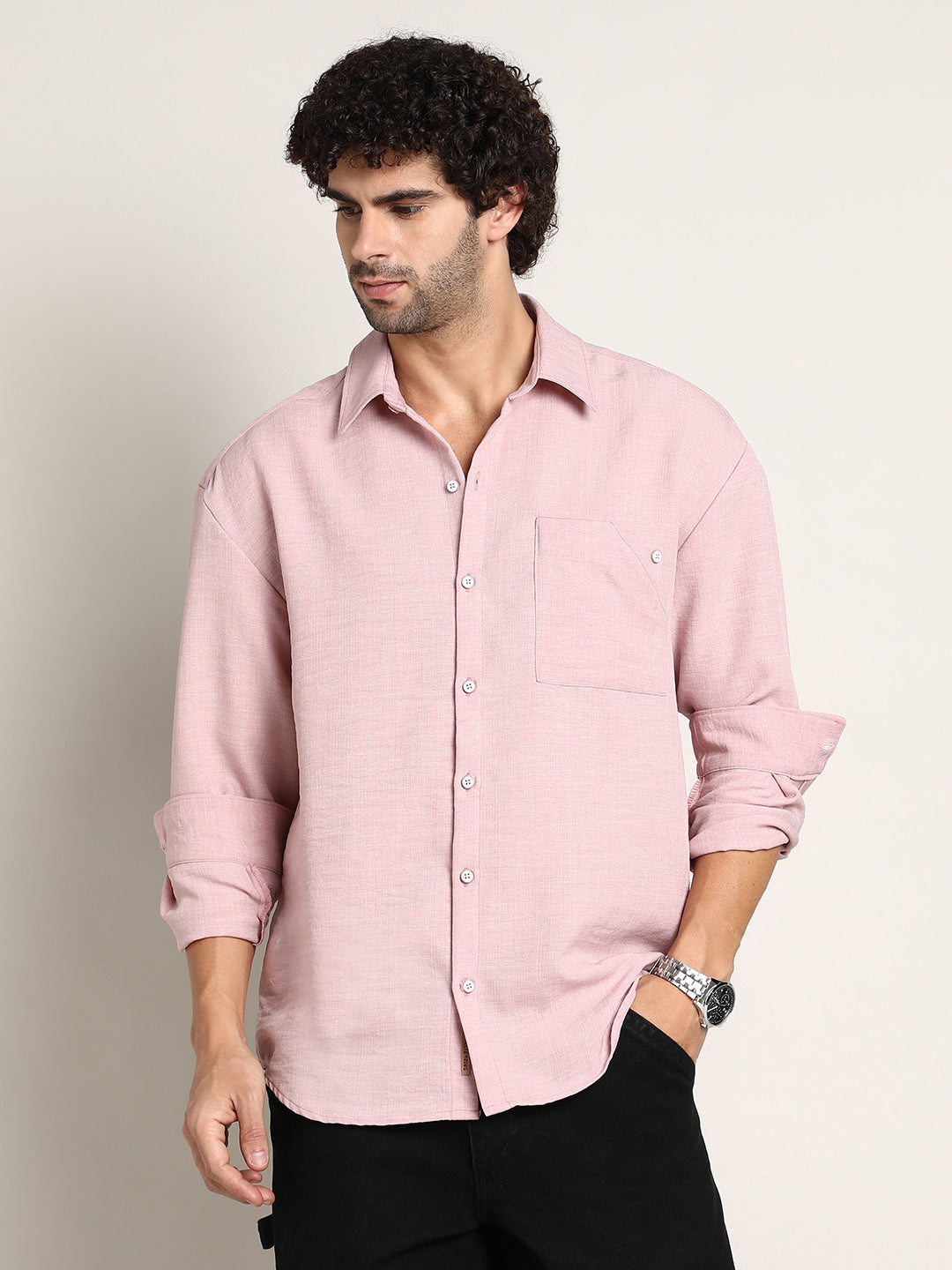 Campus Sutra Modular Solid Oversized Shirt