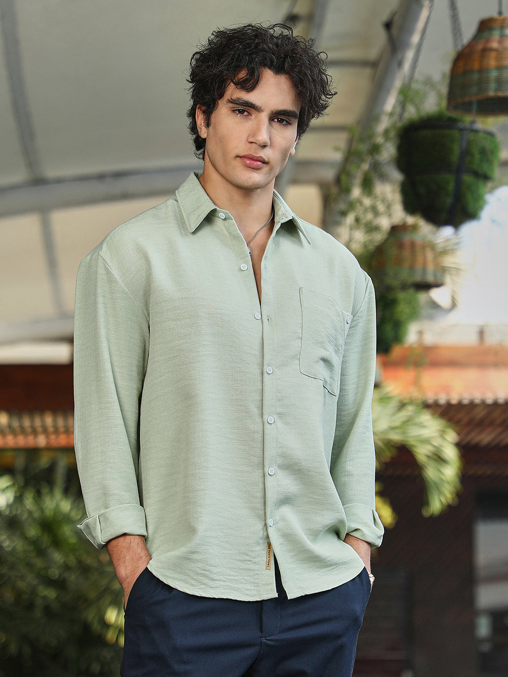 Campus Sutra Modular Solid Oversized Shirt