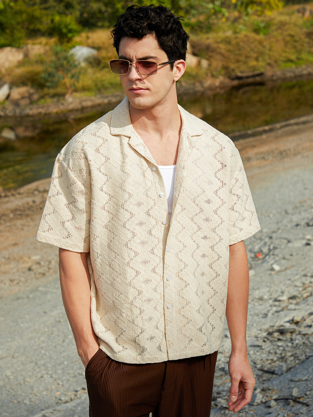 Campus Sutra Zig-Trail Cuban Oversized Shirt