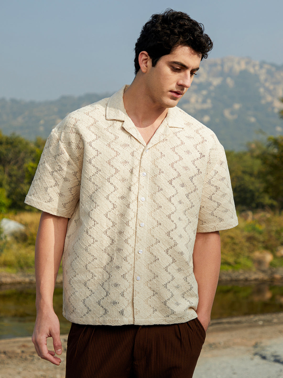 Campus Sutra Zig-Trail Cuban Oversized Shirt
