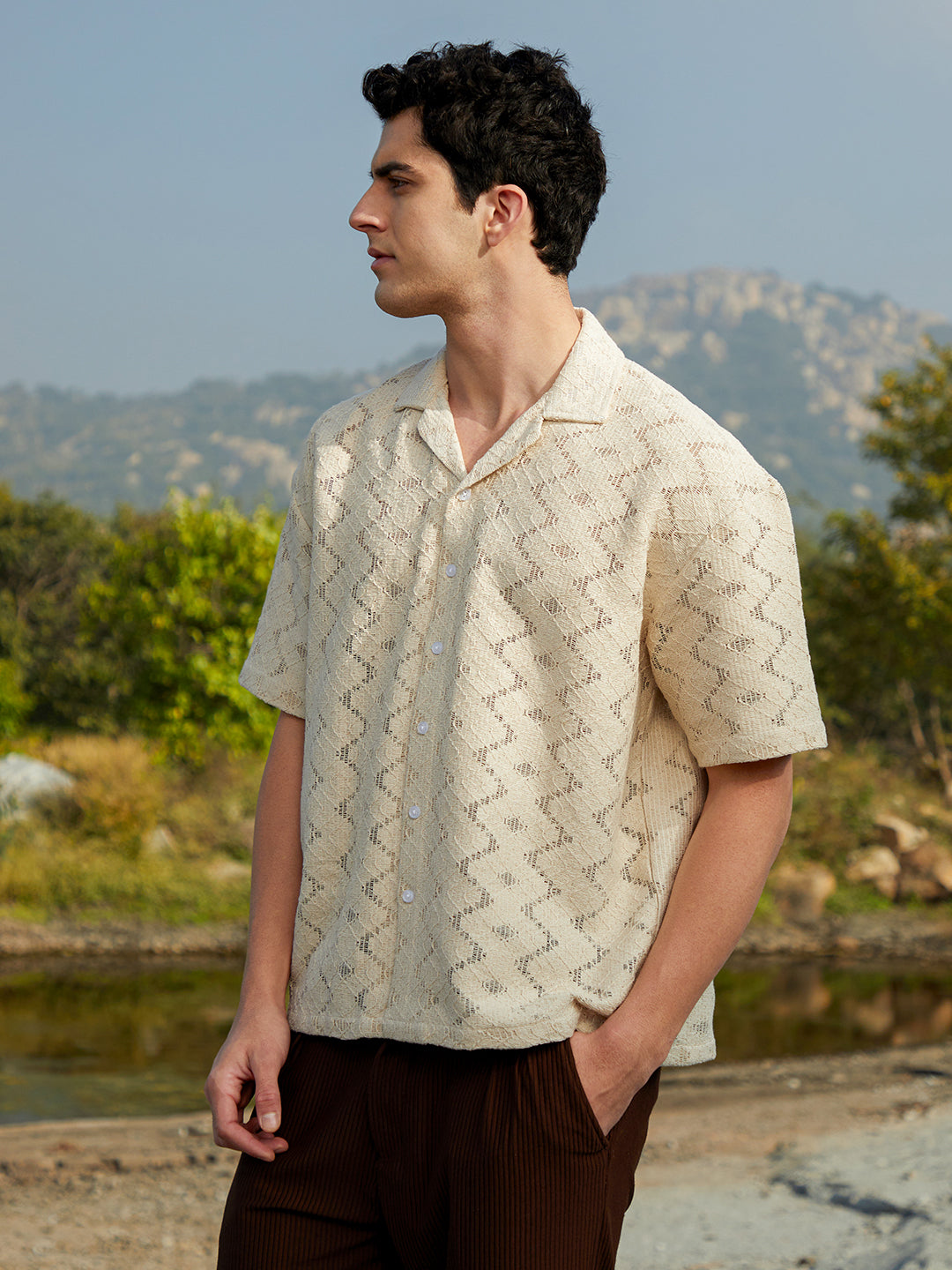 Campus Sutra Zig-Trail Cuban Oversized Shirt