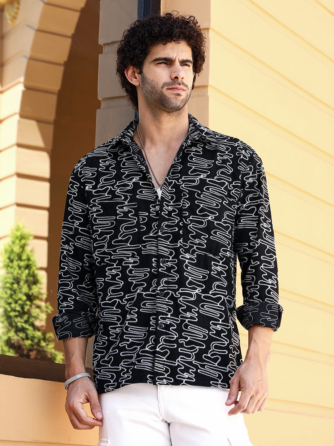 Campus Sutra Groovy-Stitch Corduroy Oversized Shirt