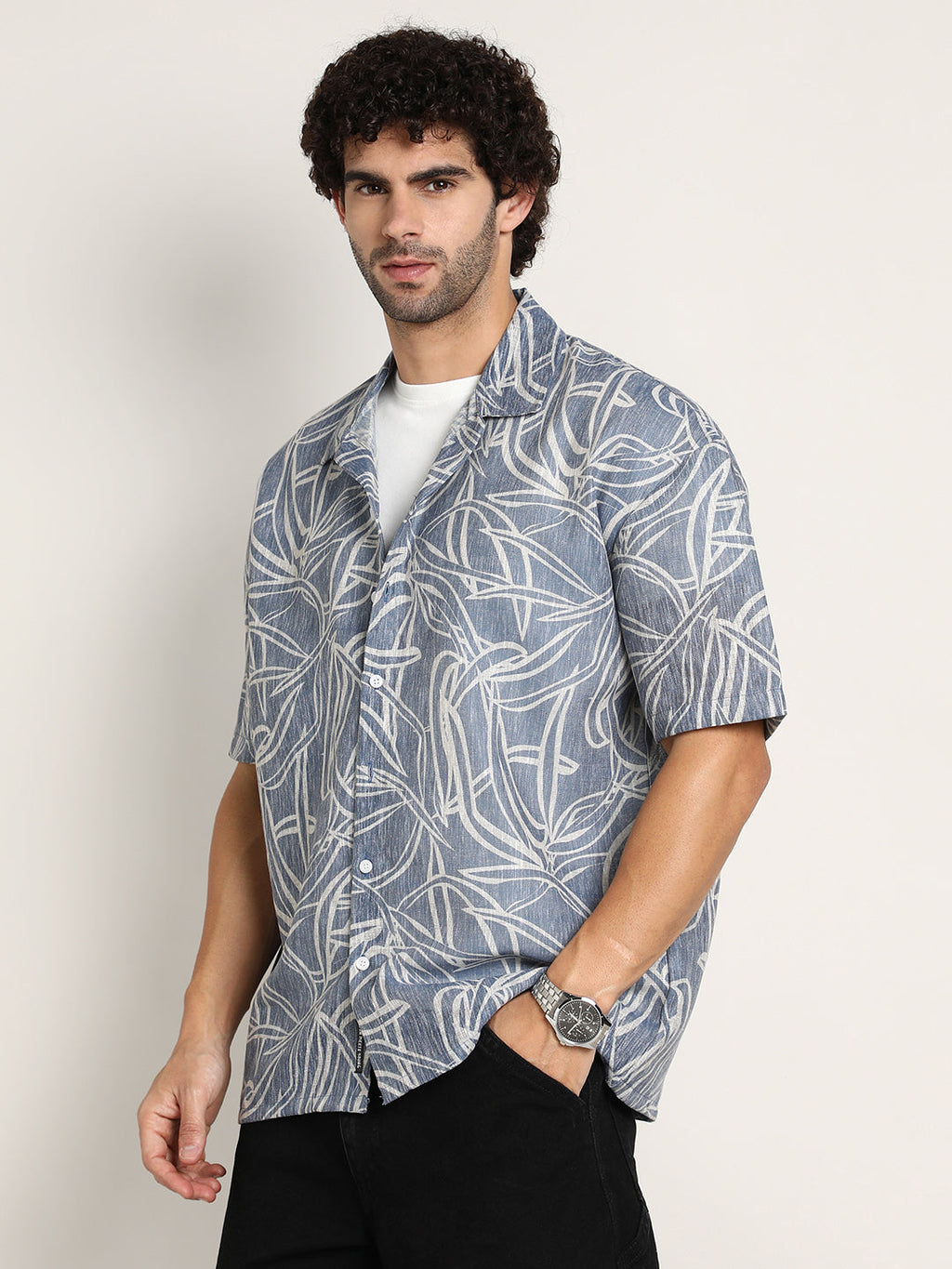 Campus Sutra Vine-Lines Resort Oversized Shirt