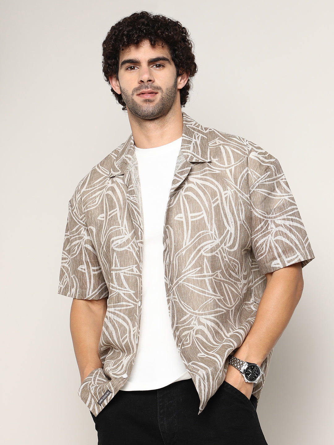 Campus Sutra Vine-Lines Resort Oversized Shirt