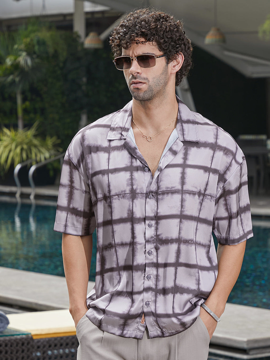 Campus Sutra Dye-Graph Satin Oversized Shirt