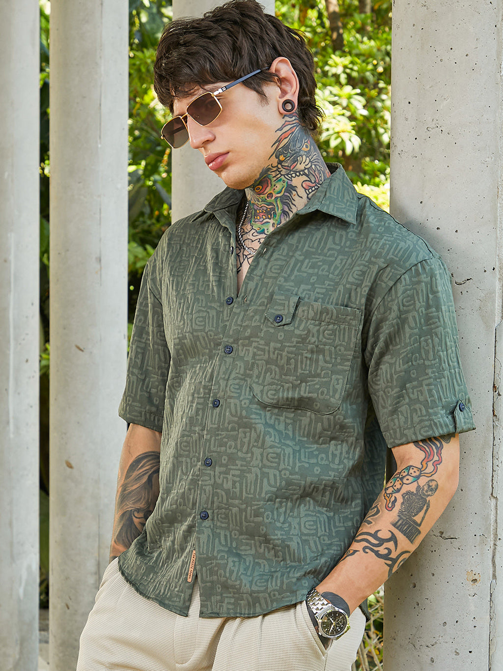 Campus Sutra Aztec-Tactile Oversized Shirt