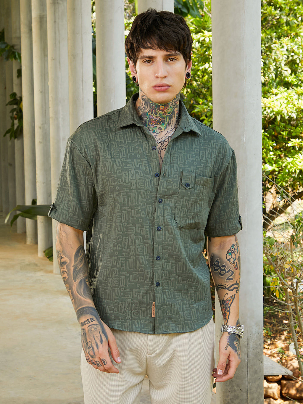 Campus Sutra Aztec-Tactile Oversized Shirt