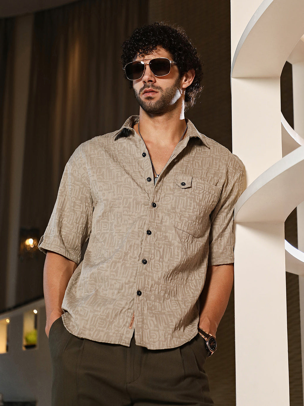 Campus Sutra Aztec-Tactile Oversized Shirt