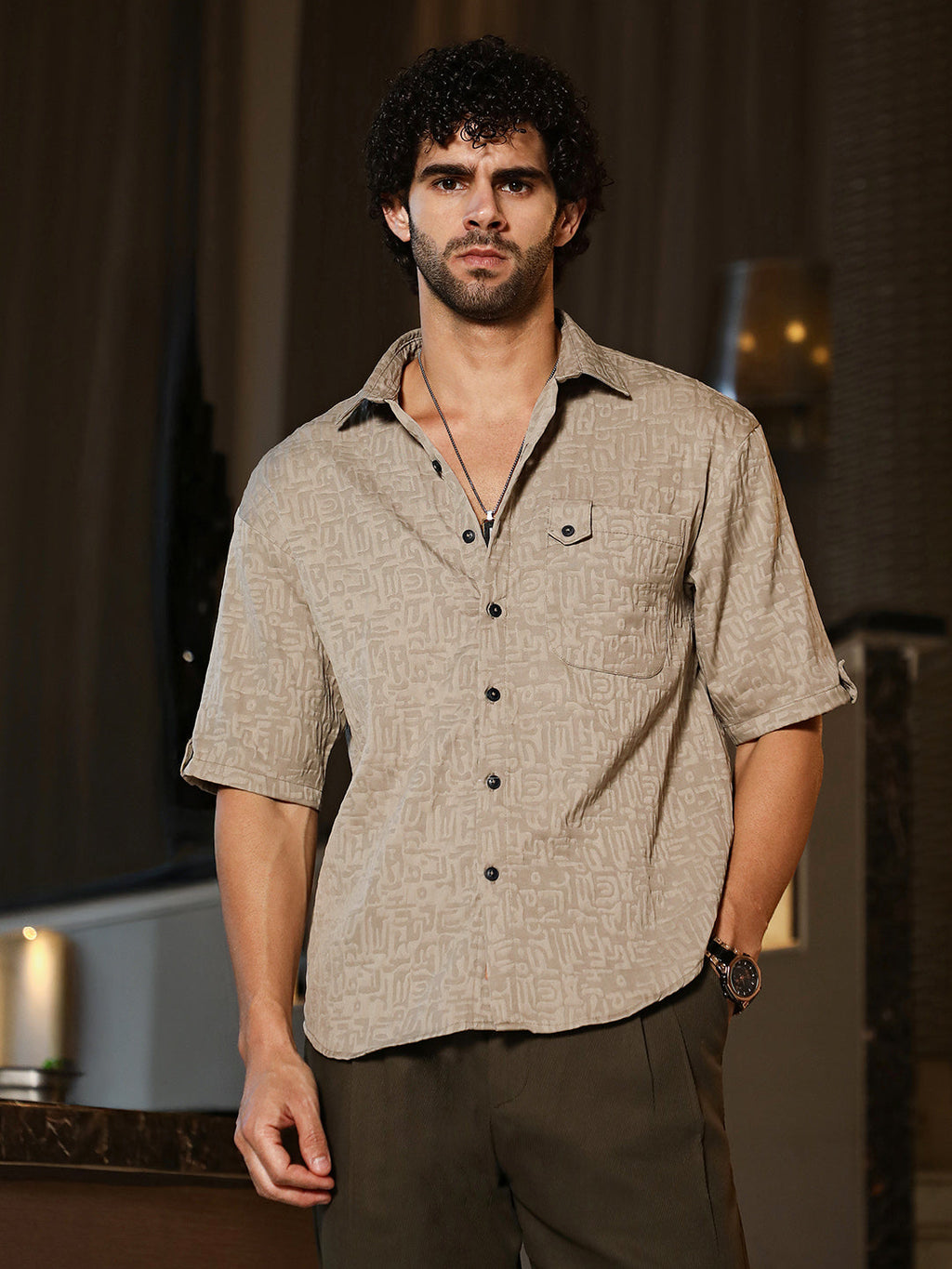 Campus Sutra Aztec-Tactile Oversized Shirt
