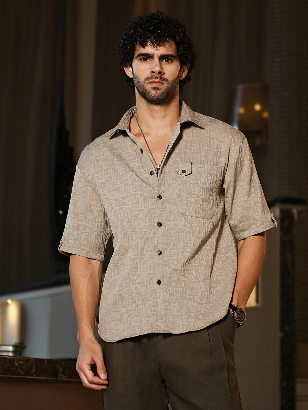 Campus Sutra Aztec-Tactile Oversized Shirt