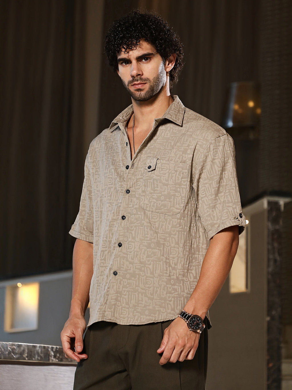 Campus Sutra Aztec-Tactile Oversized Shirt