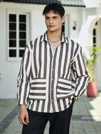 Campus Sutra Candy-Striped Utility Oversized Shirt