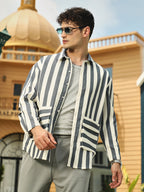 Campus Sutra Candy-Striped Utility Oversized Shirt