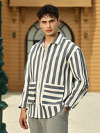 Campus Sutra Candy-Striped Utility Oversized Shirt