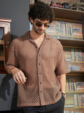 Campus Sutra Open-Knit Resort Oversized Shirt