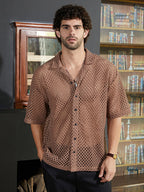 Campus Sutra Open-Knit Resort Oversized Shirt