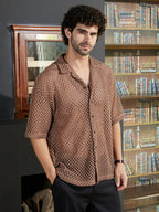 Campus Sutra Open-Knit Resort Oversized Shirt