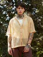 Campus Sutra Open-Knit Resort Oversized Shirt
