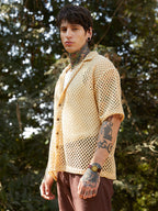Campus Sutra Open-Knit Resort Oversized Shirt
