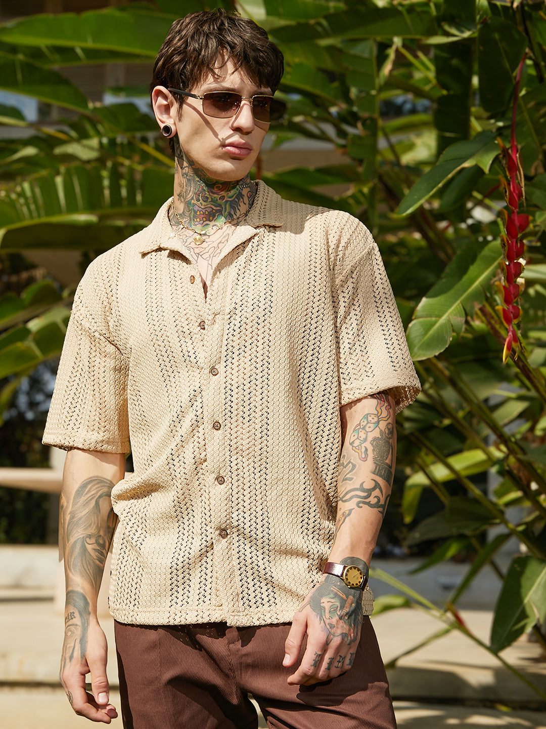 Campus Sutra Ziggy-Knit Oversized Shirt