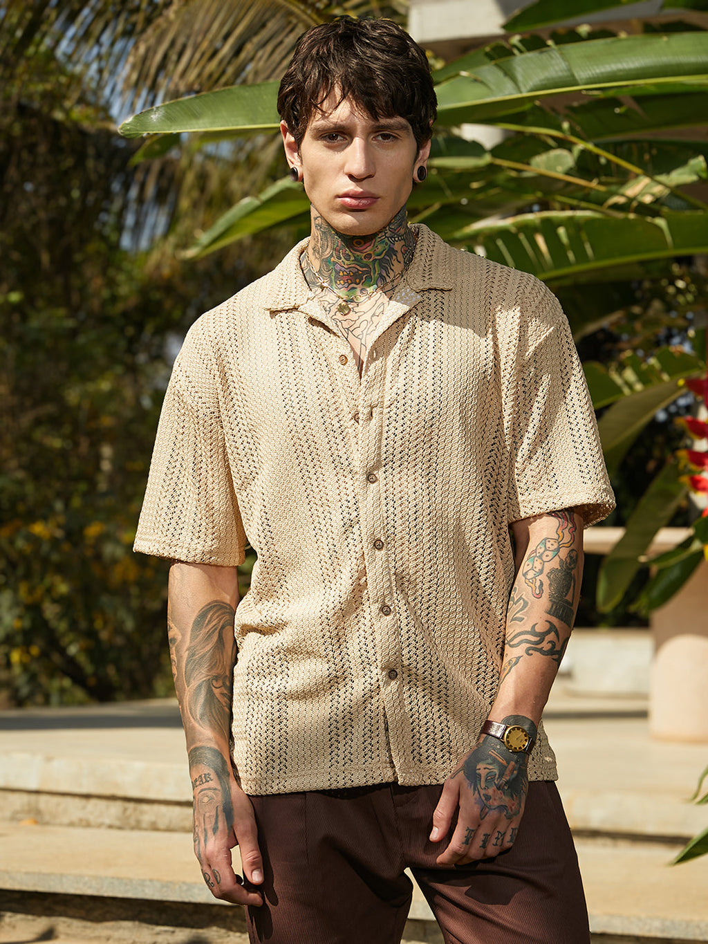Campus Sutra Ziggy-Knit Oversized Shirt