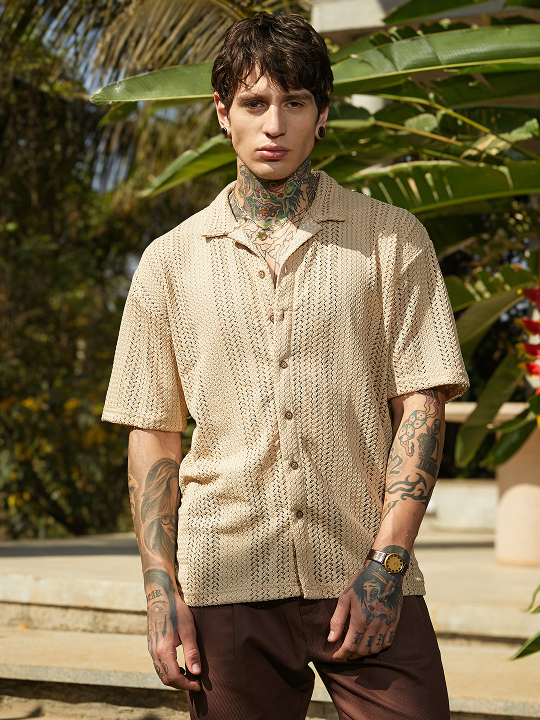 Campus Sutra Ziggy-Knit Oversized Shirt