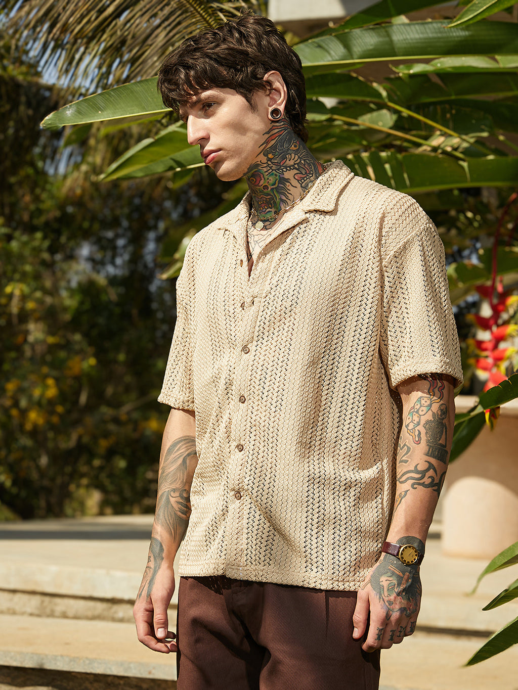 Campus Sutra Ziggy-Knit Oversized Shirt