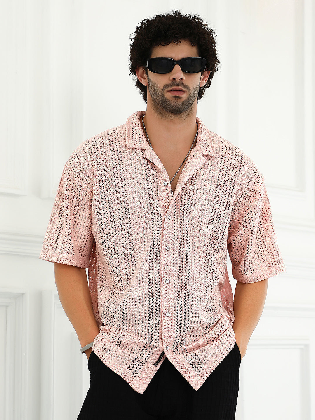 Campus Sutra Ziggy-Knit Oversized Shirt